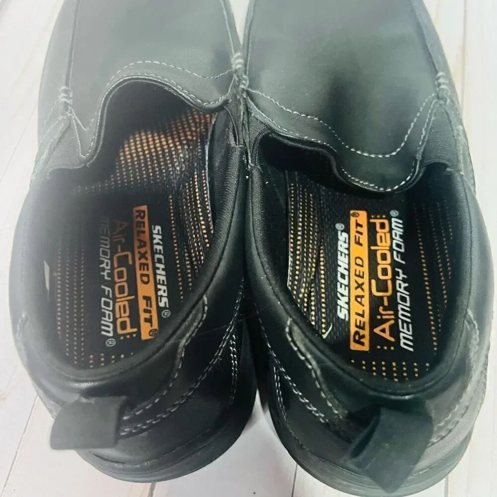 Skechers Black Leather Mocassin Air-Cooled Memory Foam Shoes